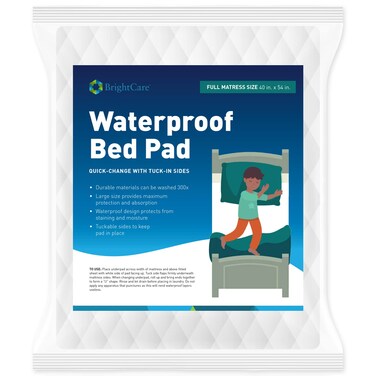 Kids Waterproof Bed Pad - Washable Underpad with Tuck in Sides - Secure and Gentle Reusable Bed Wetting Protection for Potty Training Children (Full Bed Size) - by BrightCare