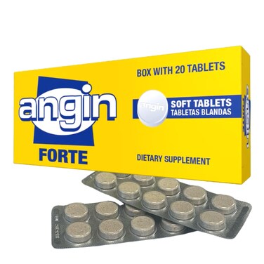 Angin Forte Throat Care, Includes 20 Soft Tablets, Cuidado para la Garganta
