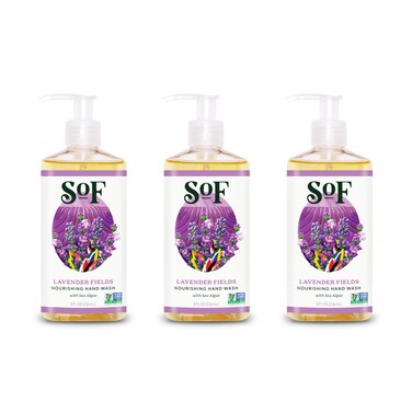 SoF Nourishing Hand Wash - With Moisturizing Sea Algae, Coconut &amp; Olive Oil- Vegan &amp; Non GMO- Free From Phthalates, Sulfates &amp; Parabens- Lavender Fields - 8 oz Bottle 3 Pack