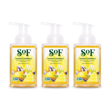 SoF Hydrating Foaming Hand Wash - With Organic Agave Nectar &amp; Coconut Oil- Vegan &amp; Non GMO- Free From Phthalates, Sulfates &amp; Parabens- Lemon Verbena - 8 oz Bottle 3 Pack