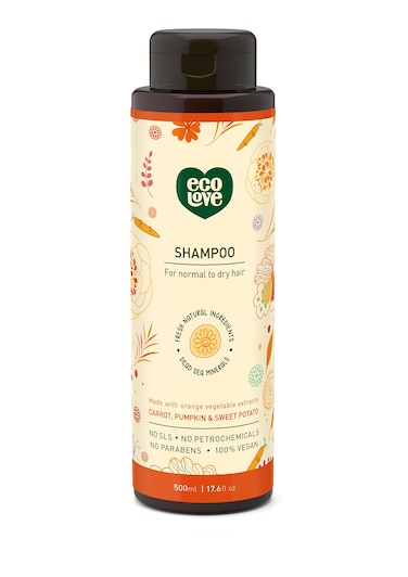 ecoLove - Natural Shampoo, Sodium lauryl sulfate Free, Vegan &amp; Cruelty Free Shampoo, Natural Dry Shampoo for Women, Organic Carrot and Pumpkin Shampoo, No SLS or Parabens, 17.6 oz