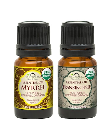 US Organic 100% Pure Myrrh, Frankincense Essential Oil Combo Pack - Directly sourced from The Horn of Africa - USDA Certified Organic - Use Topically or in Diffuser (5 ml Combo)