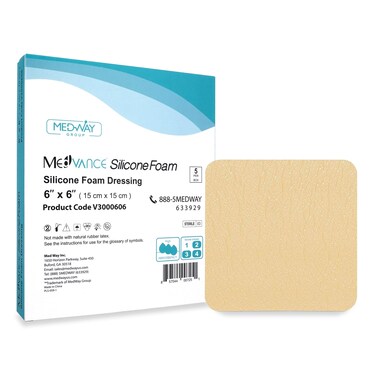 MedVance TM Silicone - Silicone Adhesive Foam Absorbent Dressing, 6"x6", Box of 5 dressings