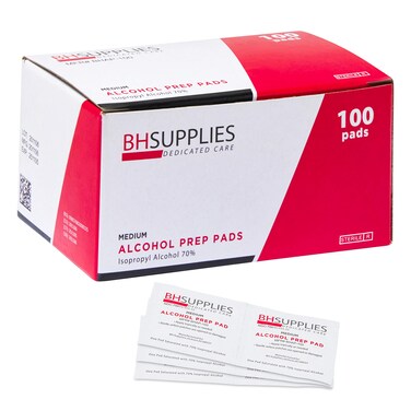 BH Supplies Alcohol Prep Pads   Medical Grade, Sterile, Individually Wrapped, 70% Isopropyl Alcohol, Medium 2-Ply, 100-Pack