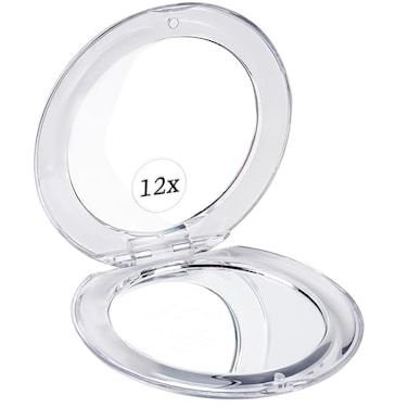 MIRRORVANA Small 12X Magnifying Travel Makeup Mirror, Dual-Sided 12X/1X, Foldable and Lightweight, Portable Compact Mirror Design - Ideal for Handbag, Purse, or Pocket Use - 3.3" Diameter