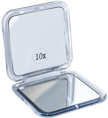MIRRORVANA 10X Magnifying Makeup Mirror for Travel - Mini, 10X/1X Double Sided, Portable, Handheld - Compact Mirror for Women's Makeup - Square 3.3" x 3.3