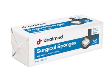 Dealmed 2" x 2" Surgical Sponges, 8-Ply, Non-Woven Absorbent Gauze Sponges for Wound Care, First Aid Kits and Medical Facilities, 200 Count (Pack of 1)