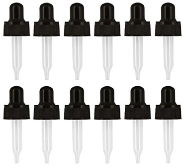 Year of Plenty Glass Eye Droppers for 5ml Essential Oil Bottles   12-Pack   Black   Compatible with doTERRA, Young Living, Rocky Mountain, Plant Therapy, Plant Guru, Edens Garden