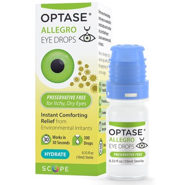 Optase Allegro Eye Drops for Dry Eyes - Lubricating Drops for Dry, Red, and Itchy Eyes - Relief from Seasonal Irritants - Contact Lens Safe - .33 oz, 300 Drops