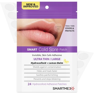 Smart Cold Sore Treatment Patch with Lemon Balm Large 15mm Soothe Itching and Burning - Skin Safe Adhesive