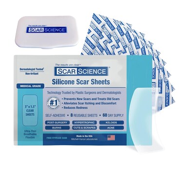 Medical Grade Silicone Scar Sheets, Small 3" Water-Resistant Silicone Scar Strips for Surgical Scars, 8 Breathable Silicone Gel Sheets for Scars w/Case