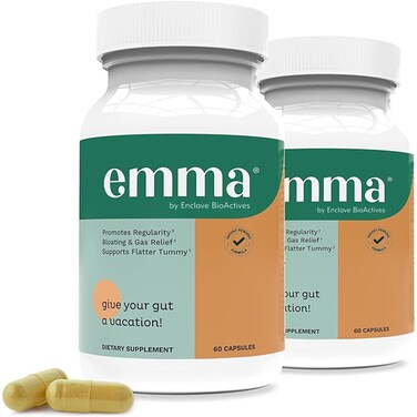 Emma Gut Health - 2 Pack - Gas and Bloating Relief, Constipation, Leaky Gut Repair - Gut Cleanse &amp; Restore Digestion - Regulate Bowel Movement. Probiotics and Laxative Alternative, 120 Capsules