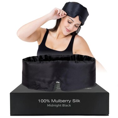 Elysium Luxury Silk Sleep Mask   100% Mulberry Silk Eye Mask for Sleeping in Total Darkness   Deep Sleep Masks for Women and Men   Travel Eye Masks for Sleep (Midnight Black)