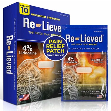 4% Lidocaine Patches Maximum Strength - Aluminum-Free, Water Resistant and USA Made - Superior Sticking Pain Relief Patches Quickly Relieves Back, Joints and Muscle Pain-3x6 Inches(10 Count)
