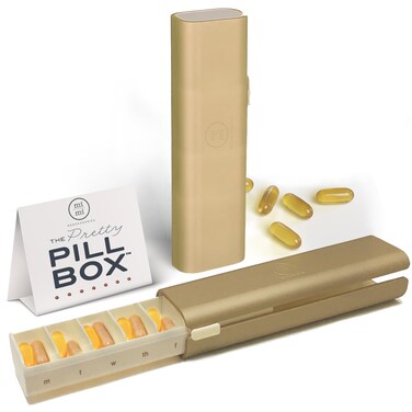 Pretty Pill Box Set - Stylish, Compact Daily Pill Organizer, Medication Pill Case, Pill Container for Vitamin Management, Pill Holder, Travel Essentials for Women &amp; Men - Champagne