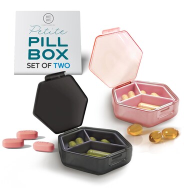 Petite Pill Box Set - Stylish, Compact Daily Pill Organizer, Medication Pill Case, Pill Container for Vitamin Management, Travel Essentials for Women/Men - Set of 2, Rose &amp; Steele