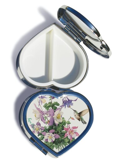 Lissom Design Heart Shaped Pill Boxes - Pretty 2 Compartment Compact Travel Medicine Vitamin or Pill Box Case, 2.5 x 2.38-Inch, Lakeside Breeze