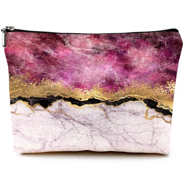 Cute Makeup Bag for Purse Canvas Waterproof Funny Cosmetic Bags for Women Zipper Travel Toiletry Pouch-Wine Marble Makeup Bags