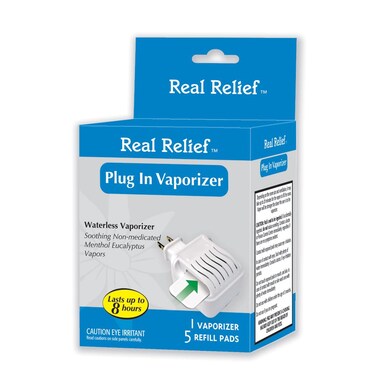 Plug-in WATERLESS Vaporizer with 5 Soothing Non-Medicated Menthol Eucalyptus Vapor Refill Pads, 1 ct