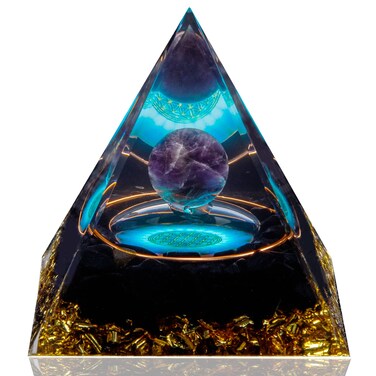 Orgone Pyramid, Amethyst Healing Crystal Pyramid and Orgonite Healing Stones, Protection Crystals Energy Generator for Yoga, Meditation, Stress Reduce
