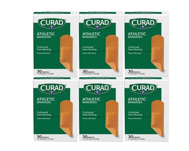 CURAD Athletic Foam Bandages, 1" x 3", Perfect for Sports Injuries, Pack of 6, 30 Count