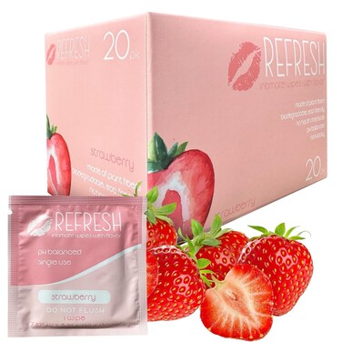 Flavored Feminine Wipes for Women - 20 Count -, Individually Wrapped - pH Balanced Flavored Intimate Wipes - (Strawberry)