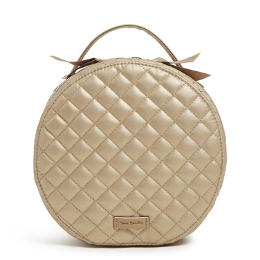 Vera Bradley Round Travel Cosmetic Makeup Organizer Case, Champagne Gold Pearl