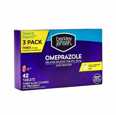 berkley jensen Omeprazole 20 mg Delayed Release Tablets - Heartburn Medicine- Acid Reducer Pills - Treats Frequent Heartburn - 3 x 14-Day Courses, 42 Count Total (Pack of 1)