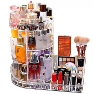 Large Capacity Rotating Acrylic 360 Degree Makeup Organizer 5 Layers Adjustable Cosmetic Storage Standr Best for Perfume Skincare Jewelry Display Dresser