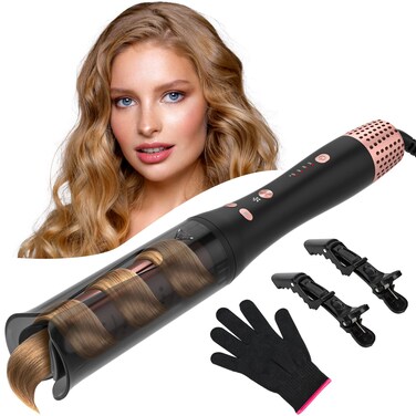 Automatic Curling Iron, Meidiero Auto Hair Curlers with 1" Hair Curler Large Barrel Cool Air Anti-Tangle Rotating Curling Wand Iron for Hair Styling Dual Voltage with Auto Shut-Off 4 Tempe Settings