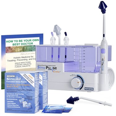 SinuPulse Elite Advanced Nasal Irrigation System, Pulsating Nasal Congestion Relief &amp; Sinus Rinse Machine with 90 SinuAir Packets, Bonus Sinus Irrigator Tip, &amp; Sinus Care eBook by Dr. Robert S. Ivker