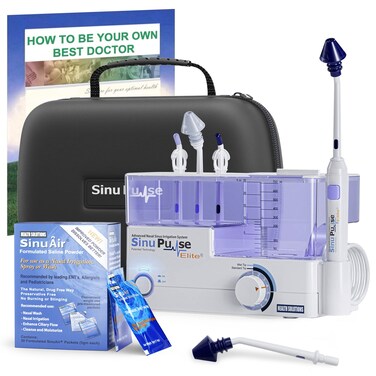 SinuPulse Elite Advanced Nasal Irrigation System, Pulsating Sinus Rinse Machine with 60 SinuAir Packets, Bonus Sinus Irrigator Tip, Travel Case, &amp; Sinus Care eBook by Dr. Robert S. Ivker