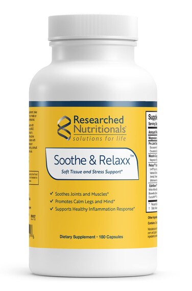 Researched Nutritionals Soothe &amp; Relaxx - Soft Tissue, Muscle + Joint Support Supplement - A Gentle Joint Health Supplement for Calming Relief - Soothe Your Body + Mind (180 Capsules)