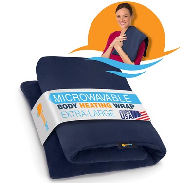 SunnyBay Extra Large Microwave Heating Pad, Microwavable Heavy Weighted Full Body Moist Hot or Cold Pack and Washable Fleece Cover, 10x24 Inches, FSA HSA Eligible, 4 lbs, Navy Blue