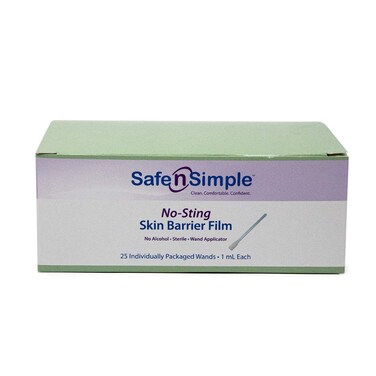 Safe n' Simple Skin Barrier Wand - 25 Individually Packed - Sting Free Applicator - Sterile Swab for Ostomy - No Sting Alcohol Free Film