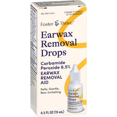 Foster &amp; Thrive Earwax Removal Drops, Softens &amp; Loosens Excess Earwax, Safe, Gentle and Non-Irritating, Carbamide Peroxide 6.5%, 0.5 oz