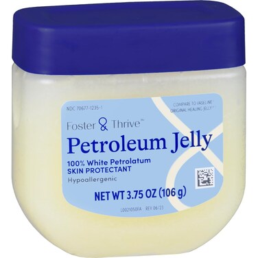 Foster &amp; Thrive Petroleum Jelly Healing Skin Protectant 3.75 oz Travel Size, Provides Dry Skin Relief, Protects Minor Cuts, Hypoallergenic, Dermatologist Recommended, Fragrance-Free, Locks In Moisture