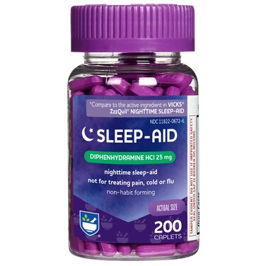 Rite Aid Natural Sleep Aid Caplets, Diphenhydramine HCl, 25mg - 200 Count   Sleeping Pills for Adults Extra Strength