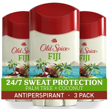 Old Spice Dry Feel Antiperspirant Deodorant for Men, 24/7 Freshness, 24/7 Sweat &amp; Odor Protection, Gentle on Skin with Skin Conditioners, Fiji with Palm Tree + Coconut Scent, 2.6 oz (Pack of 3)