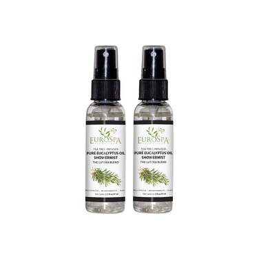 EuroSpa Aromatics Pure Eucalyptus Oil ShowerMist and Steam Room Spray, All-Natural Premium Aromatherapy Essential Oils - Tea Tree Infused, 2oz, 2 Pack