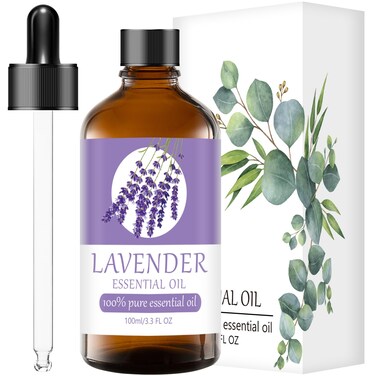 Lavender Essential Oil 100% Pure &amp; Natural Organic (3.3 Fl. Oz) for Humidifiers, Skin Care, Massage, Aromatherapy, Premium Delicate Grade with Glass Dropper for Air Freshening, Cleaning, Home
