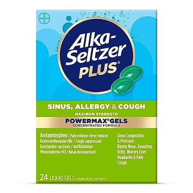 Alka-Seltzer Plus Maximum Strength Power Max Sinus, Allergy and Cough Medicine for Adults and Children 12 Years and Older - Relieves Symptoms from Allergies, Colds or Hay Fever, 24 Count