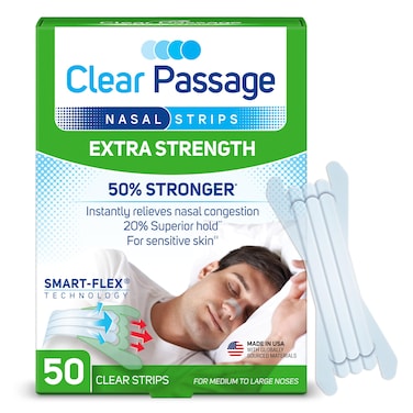 Nasal Strips, Clear Extra Strength, 50 Count   Works Instantly to Improve Sleep, Reduce Snoring, &amp; Relieve Nasal Congestion Due to Colds &amp; Allergies