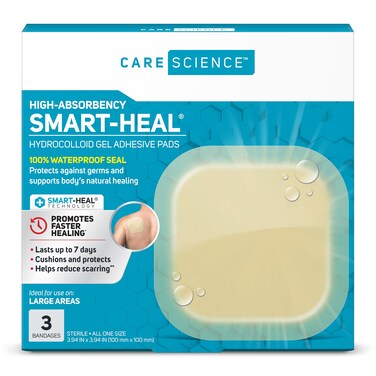 Care Science Hydrocolloid Bandages, Extra Large   100% Waterproof Seal (4 in x 4 in, 3CT)
