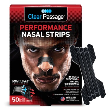 Performance Nasal Strips for Athletes, Sports Dilators, Improves Breathing &amp; Athletic Performance, Instant Nasal Congestion Relief, Reduce Snoring, Black, Large/XL, 50 Count