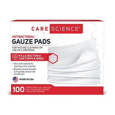 Care Science Sterile Gauze Pads, 100 ct, 2 X 2   for Cleaning or Covering Wounds as Wound Dressing, Helps Prevent Infection
