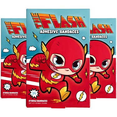Licensed Character Adhesive Sterile Bandages, 14 per Box, Set of 3 Boxes, The Flash, Build-A-Bear Workshop, Bluey, Crayola (The Flash)