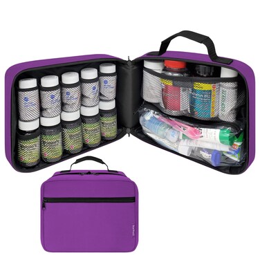 Large Padded Pill Bottle Organizer, Medicine Bag, Case, Carrier for Medications, Vitamins, and Medical Supplies - Travel Medicine Organizer and Home Storage Med Bag - Purple (Without Lock)