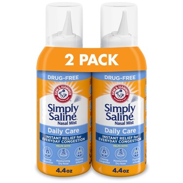 Arm &amp; Hammer Simply Saline Daily Care Nasal Mist 4.4oz, Saline Nasal Spray, Drug-Free, 2-Pack