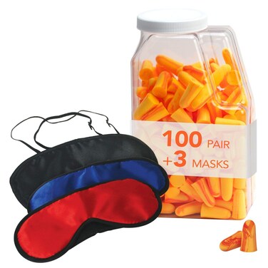 Flents Super Sleep Kit   Includes 100 Pairs of Soft Foam Ear Plugs and 3 Sleep Masks   NRR 33, 100 Pack